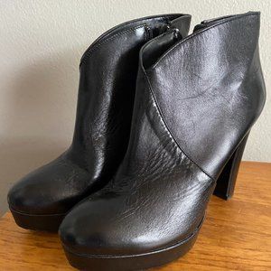 Italian Black Bootie Stacked Block Chunky Heel Boots 39